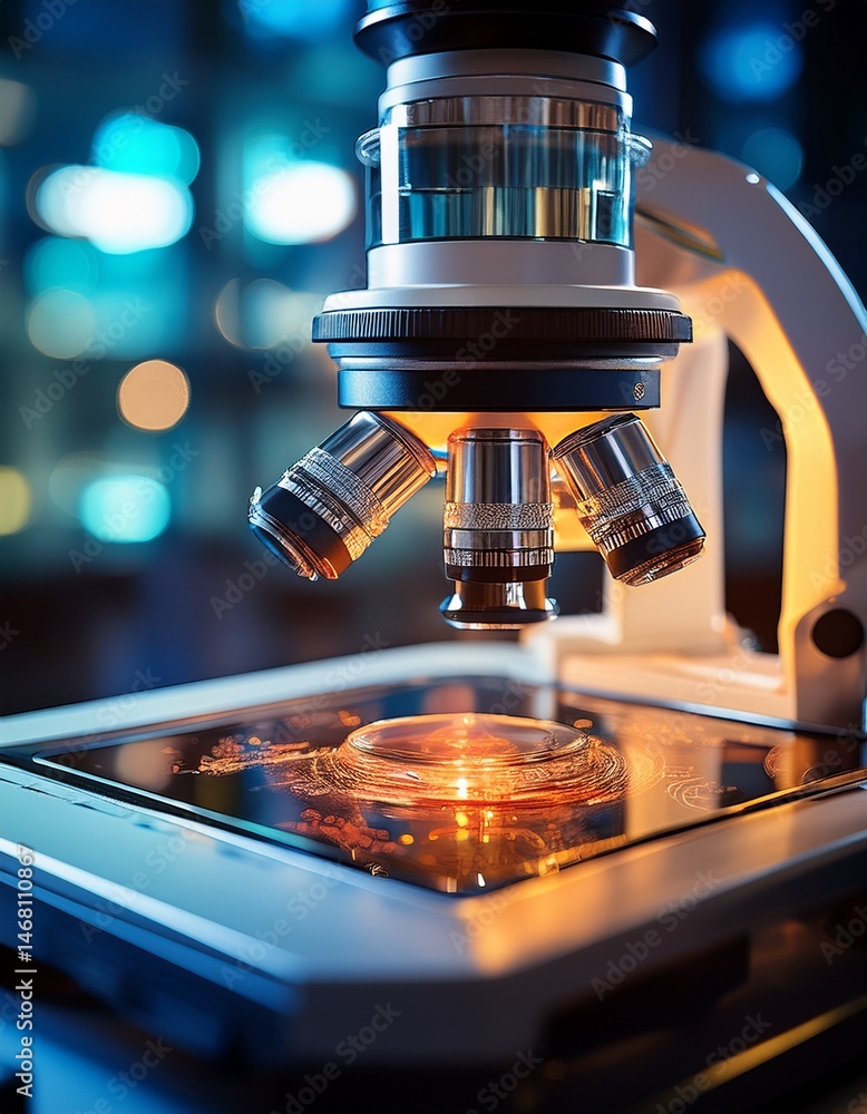 Wissenschaftliche Analyse unter dem Mikroskop – moderne Laborszene Wissenschaftliche Analyse unter dem Mikroskop – moderne Laborszene