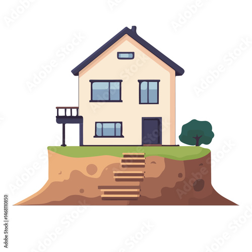 2D flat vector illustration of Building Foundation, isolated on a white background.