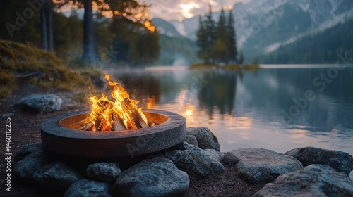 Wallpaper Mural Campfire by lake at twilight Torontodigital.ca