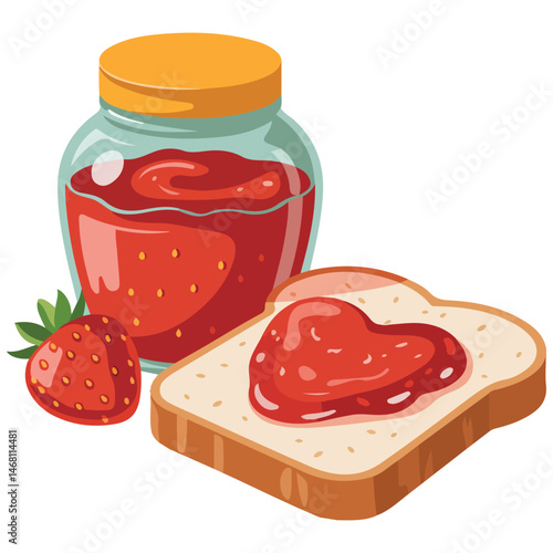 Toast with strawberry jam isolated vector illustration on white background