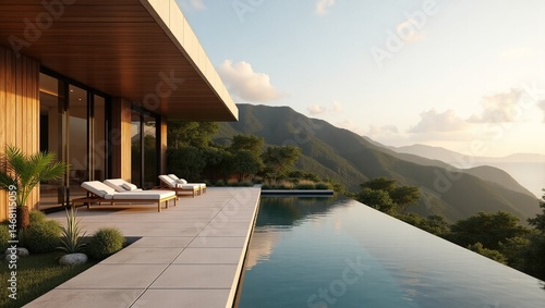 uma casa moderna de luxo integrada à natureza, com arquitetura minimalista de linhas retas