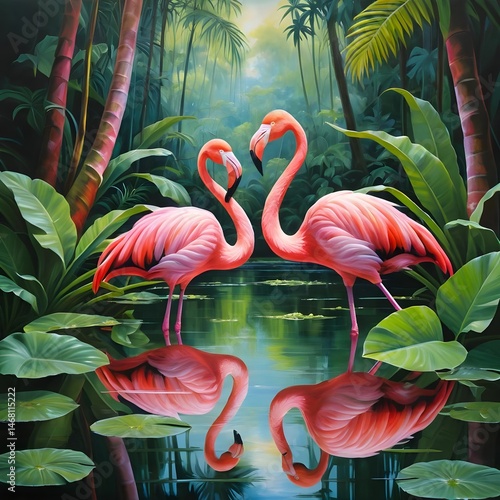 Romantic Flamingo Couple in Tropical Paradise