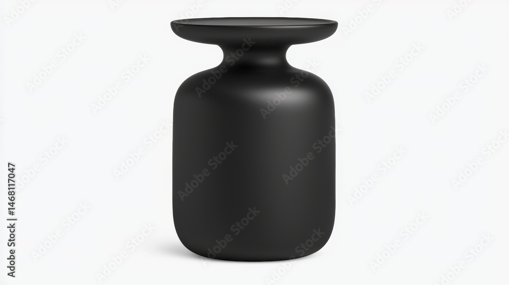 A black vase with a wide neck and a small base. A black vase with a wide neck and a small base.
