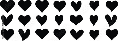 Set of black hearts. set of hearts different shapes for design. in modern design. Heart collection. Heart, love, romance hearts. set of black hearts on a white background.