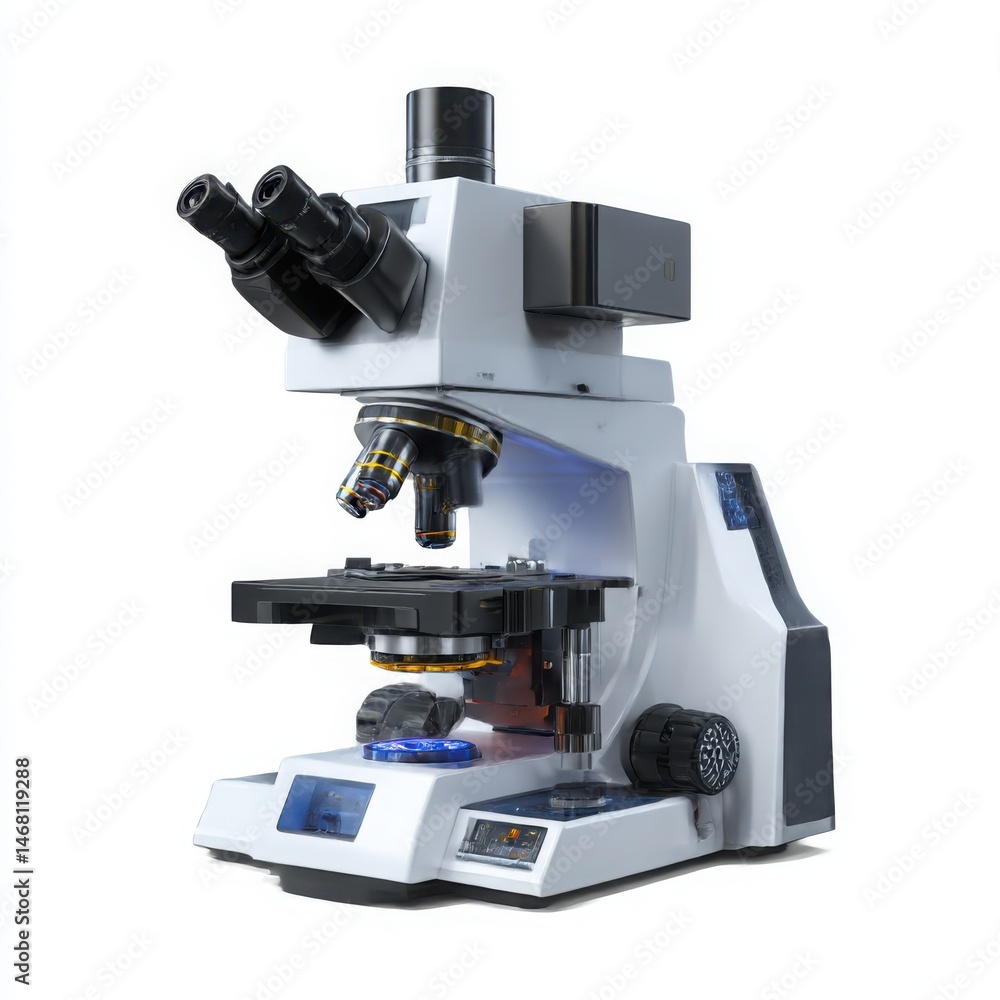 Detailed microscope laboratory tool on white background Detailed microscope laboratory tool on white background