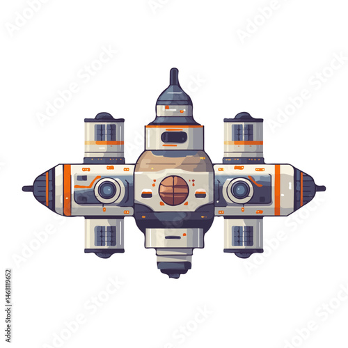 2D flat Space Station vector illustration, isolated on a white background.