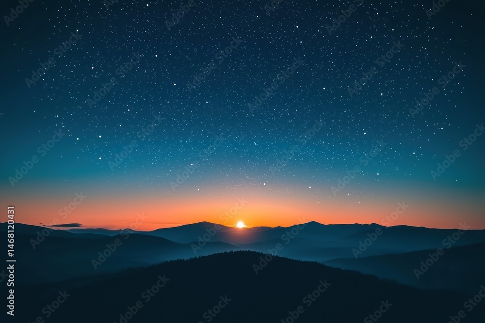 Fototapeta premium Sunrise over Mountain Range at Night