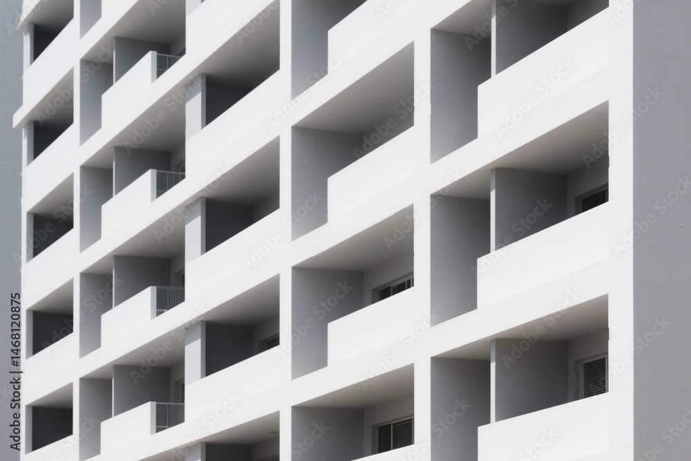 Modern White Apartment Building Exterior Facade Simple Architecture, Generative AI Modern White Apartment Building Exterior Facade Simple Architecture, Generative AI