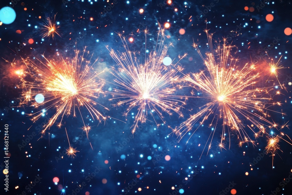 Fototapeta premium Vibrant Fireworks Illuminating the Night Sky with Colorful Stars on a Deep Blue Canvas