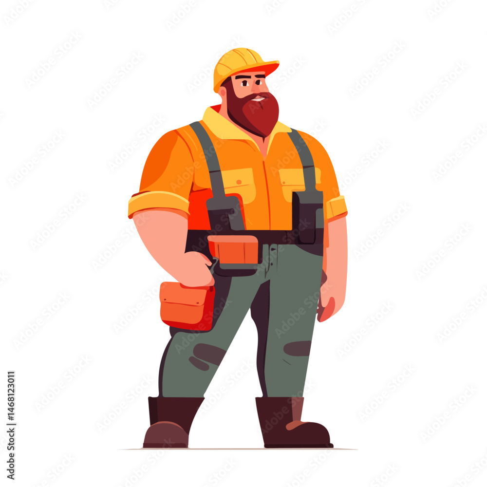 2D flat vector illustration of Construction Worker, isolated on a white background. 2D flat vector illustration of Construction Worker, isolated on a white background.