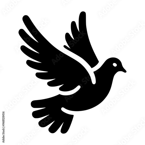 A dove flying peacefully with wings spread. The silhouette style gives a striking look to this symbol of peace