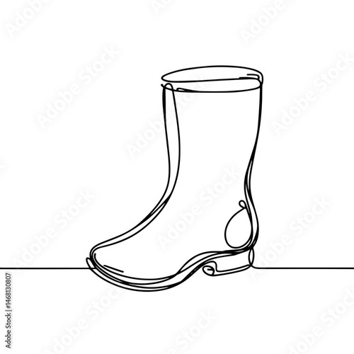 Minimalist line art of a single rubber boot with a simple design, concept of gardening, outdoor activities, or rainy day essentials