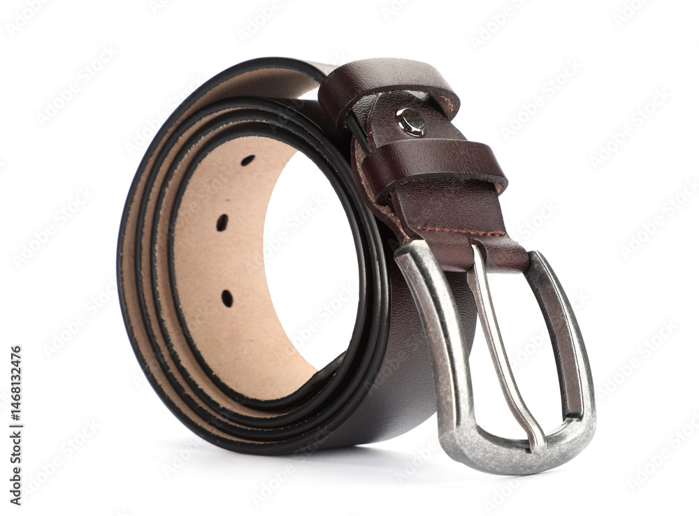 Obraz premium One brown leather belt isolated on white
