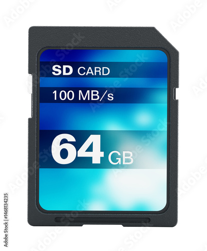 64 GB SD card on transparent background. 3D illustration