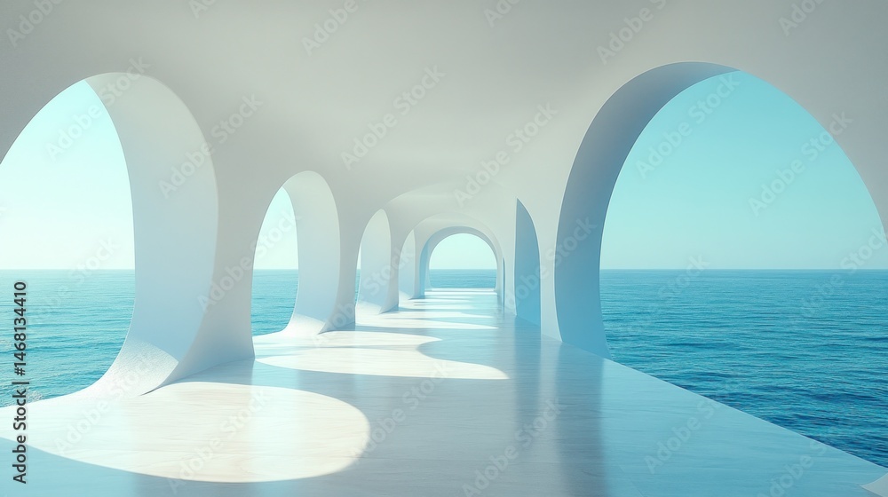 Fototapeta premium Serene Coastal Architecture: A Minimalist Seascape Vista