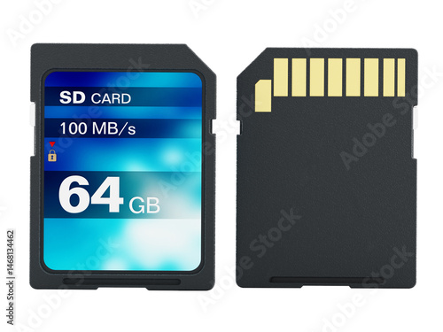 64 GB SD card isolated on transparent background. 3D illustration