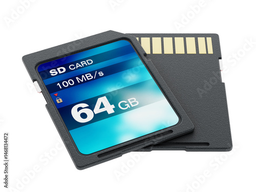 64 GB SD card isolated on transparent background. 3D illustration