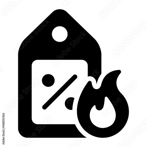 price tag glyph icon with flame for hot deal promotion