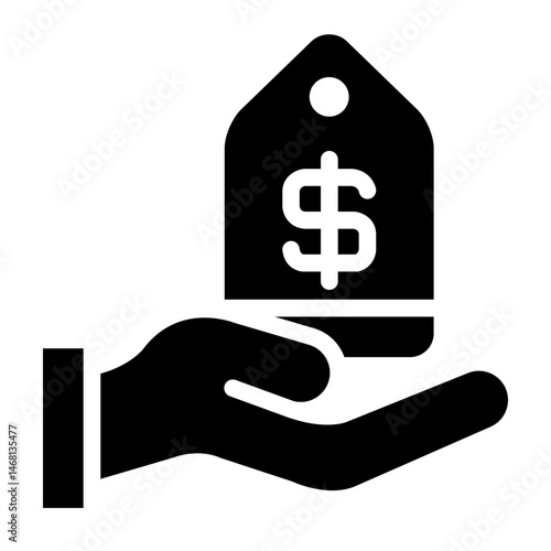 price tag glyph icon held by hand for pricing setup