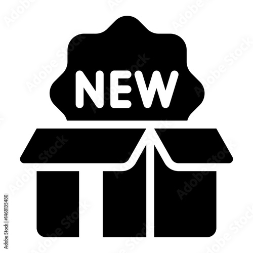box glyph icon with new label for new product launch