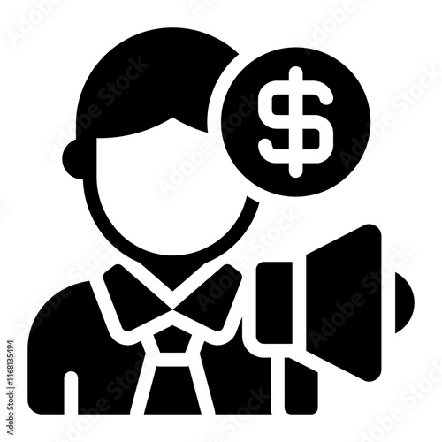 person with megaphone and dollar as salesman