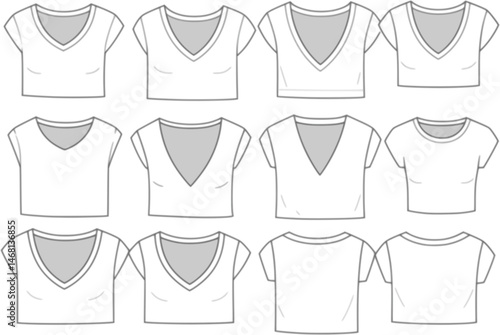 types of t shirt necklines flat sketch vector illustration technical cad drawing template
