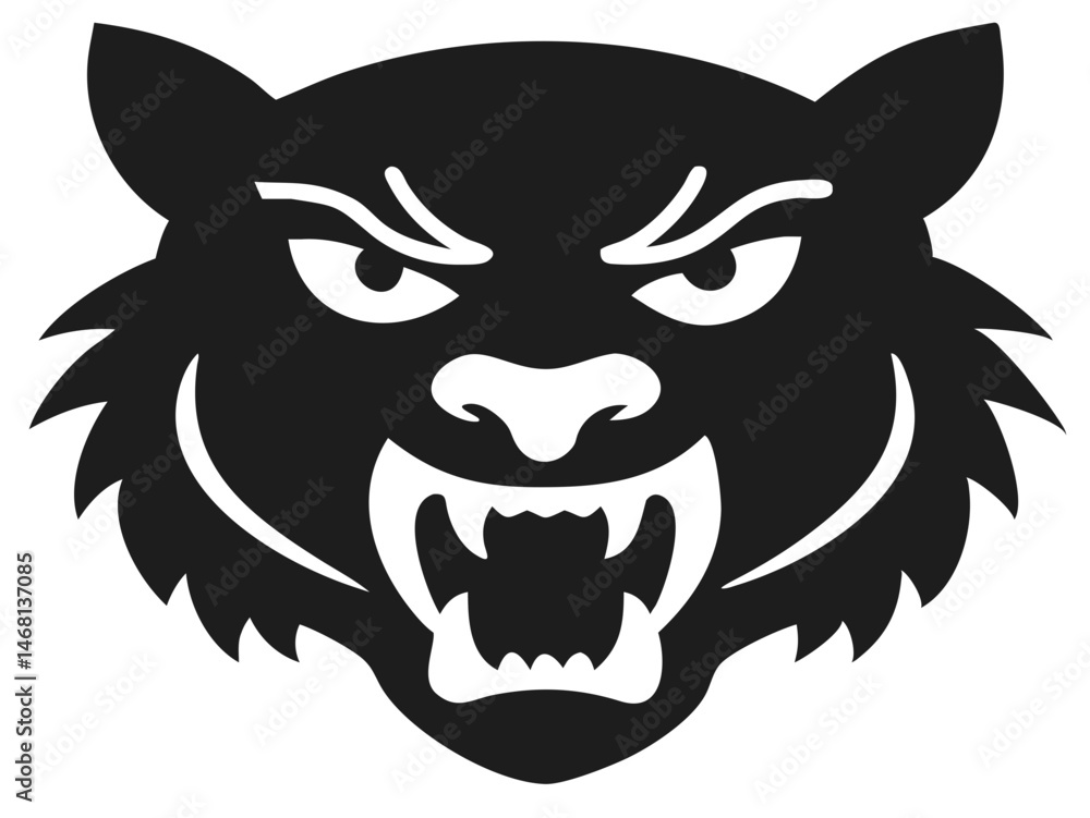 Obraz premium Fierce tiger face silhouette depicting anger and power with open mouth and teeth