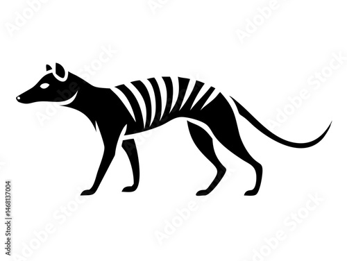 Elegant black silhouette of a thylacine tasmanian tiger design with transparency