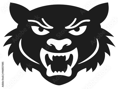 Fierce tiger face silhouette depicting anger and power with open mouth and teeth