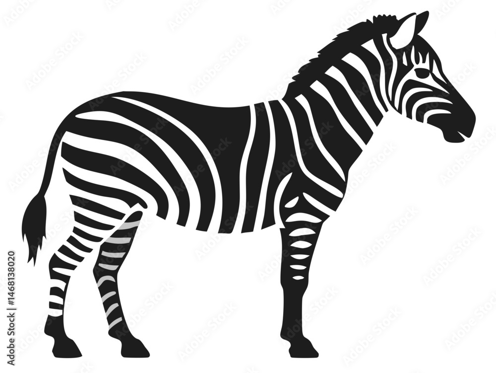 Obraz premium Realistic black silhouette illustration of a standing striped zebra in wildlife design