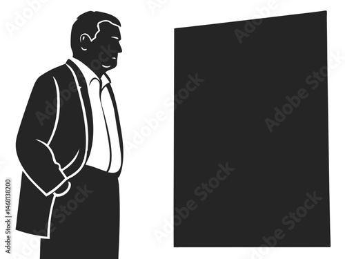 Silhouette portrait of a middle aged man in a formal attire against a white background