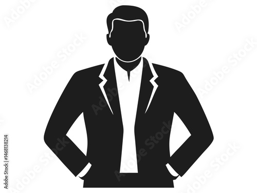 Silhouette portrait of a middle aged man in formal business attire on white background