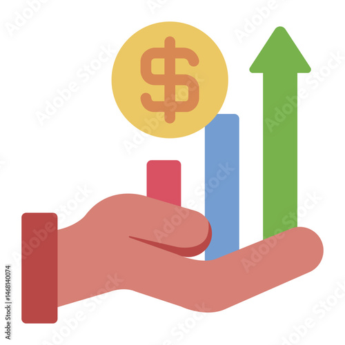 growth arrow flat icon with business revenue in hand