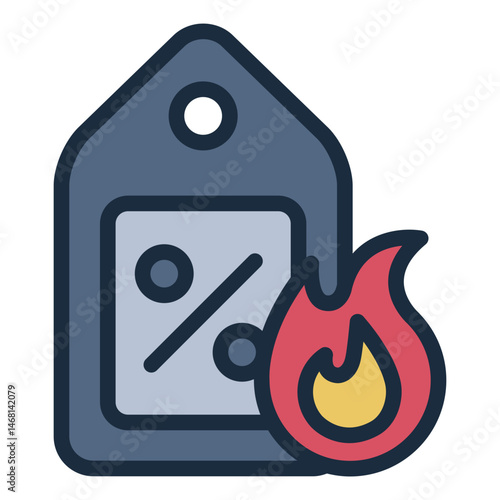 price tag filled line icon with flame for hot deal promotion