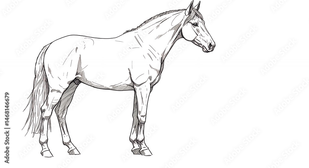 Fototapeta premium Detailed grayscale horse drawing