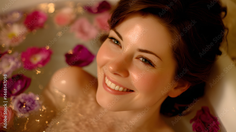 A Woman's Serene Retreat Indulging in a Luxurious Floral Bath for Relaxation and Rejuvenation Amidst Soft Petals and Water A Woman's Serene Retreat Indulging in a Luxurious Floral Bath for Relaxation and Rejuvenation Amidst Soft Petals and Water