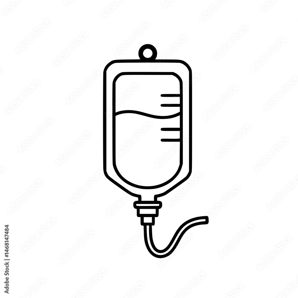 IV drip bag Simple Vector Outline in minimalistic black and white design IV drip bag Simple Vector Outline in minimalistic black and white design