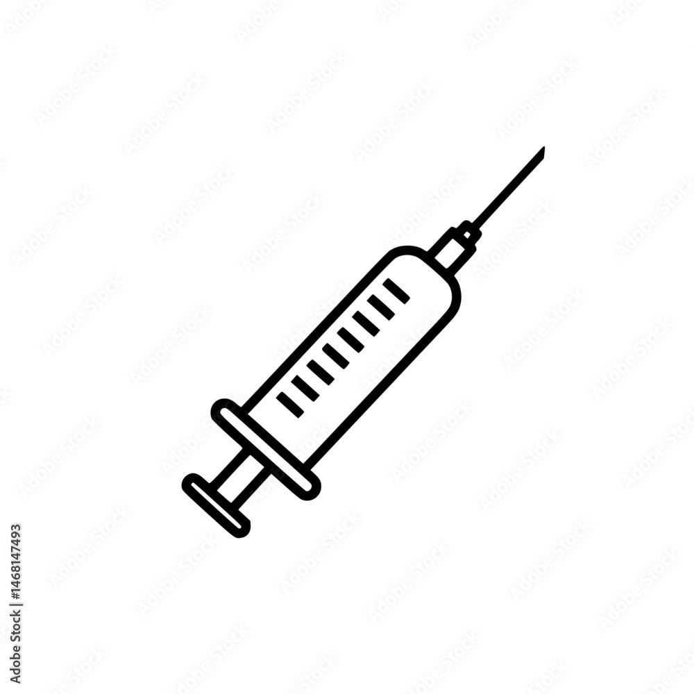 Medical syringe Simple Vector Outline in minimalistic black and white design Medical syringe Simple Vector Outline in minimalistic black and white design