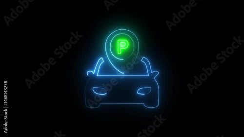 Wallpaper Mural Car parking with location icon animation on neon line. Torontodigital.ca