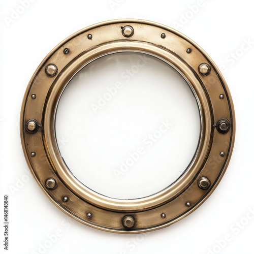 Metal porthole frame close up shot on a white background
