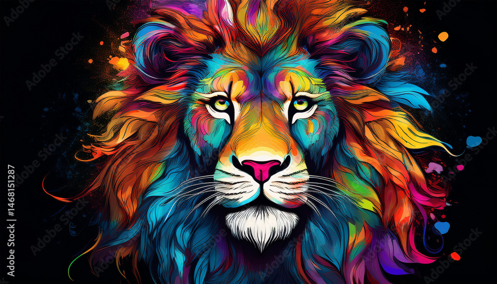 colorful lion on a black background colorful lion on a black background