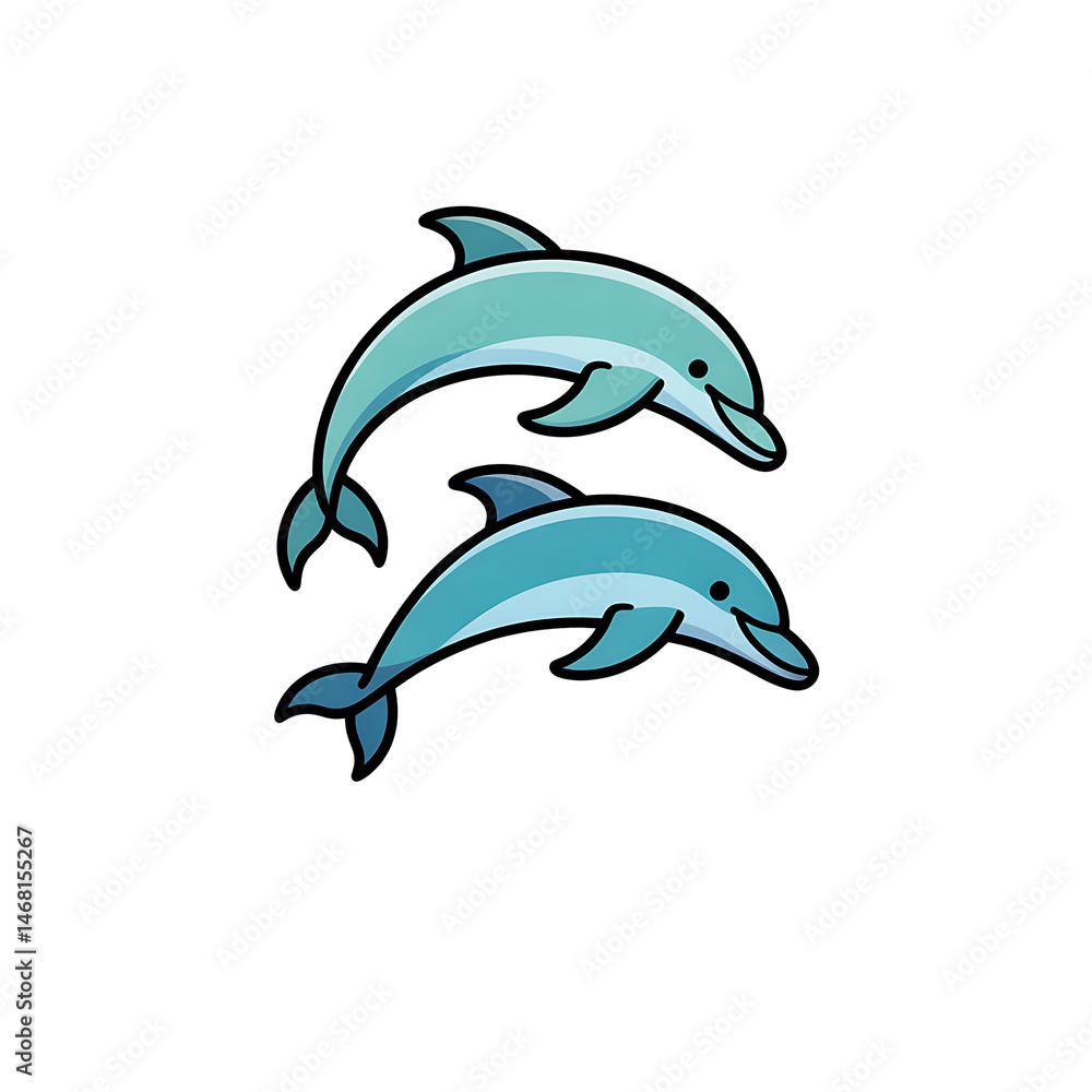 Fototapeta premium Playful Dolphins Duo: Two lively dolphins dance and leap playfully against a minimalist backdrop, exuding joy and vitality. 