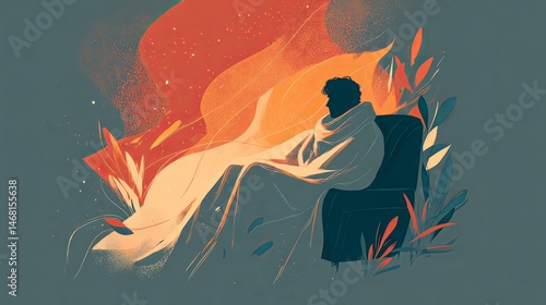 Cozy Man Relaxing by Fireplace