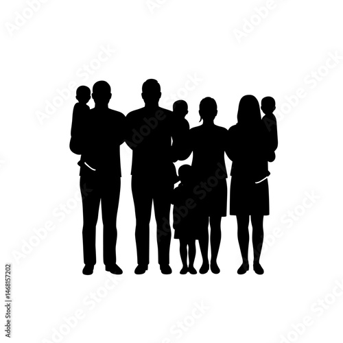 Silhouette of Large Family Group with Multiple Young Children