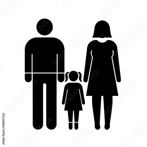 Family Icon with Parents and Daughter with Pigtails