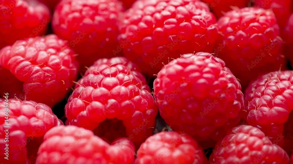Close-up shot of fresh, ripe raspberries, vibrant red color, textured surface Close-up shot of fresh, ripe raspberries, vibrant red color, textured surface