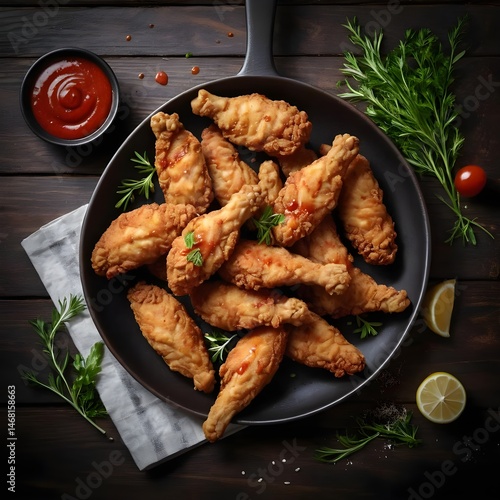 Crispy Fried Chicken Wings in a Black Pan