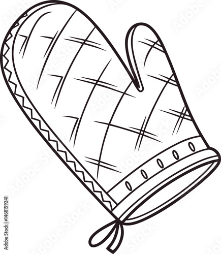 Oven Mitt: A cozy and detailed illustration of an oven mitt, essential for safe cooking, offering protection and heat resistance in the kitchen.