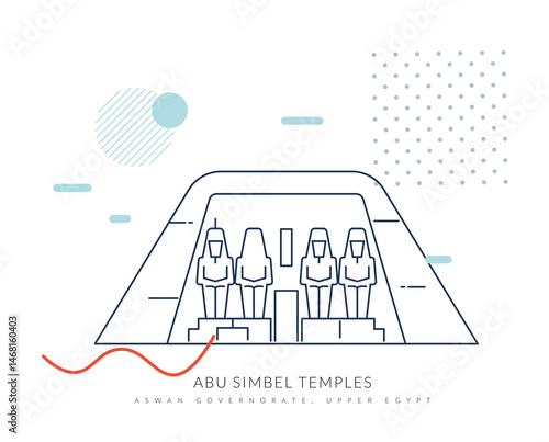 Abu Simbel, a historic site with massive rock-cut temples - Egypt - Stock Illustration