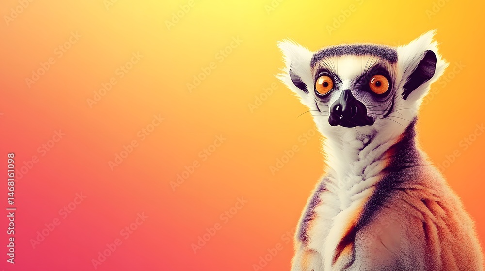 Curious Ring Tailed Lemur Portrait on Warm Background Curious Ring Tailed Lemur Portrait on Warm Background